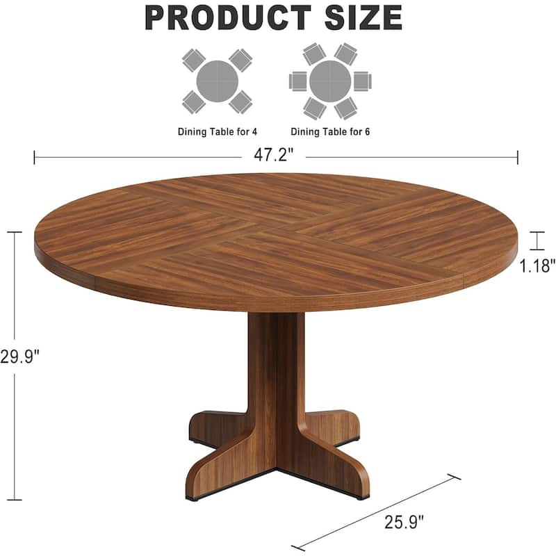 Rustic 47 Inch Round Dining Kitchen Table for 4-6 Dining Room, Living Room (Only Table)