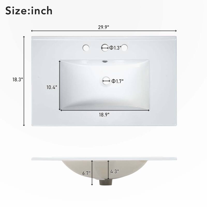30-Inch Bathroom Vanity with Ceramic Sink