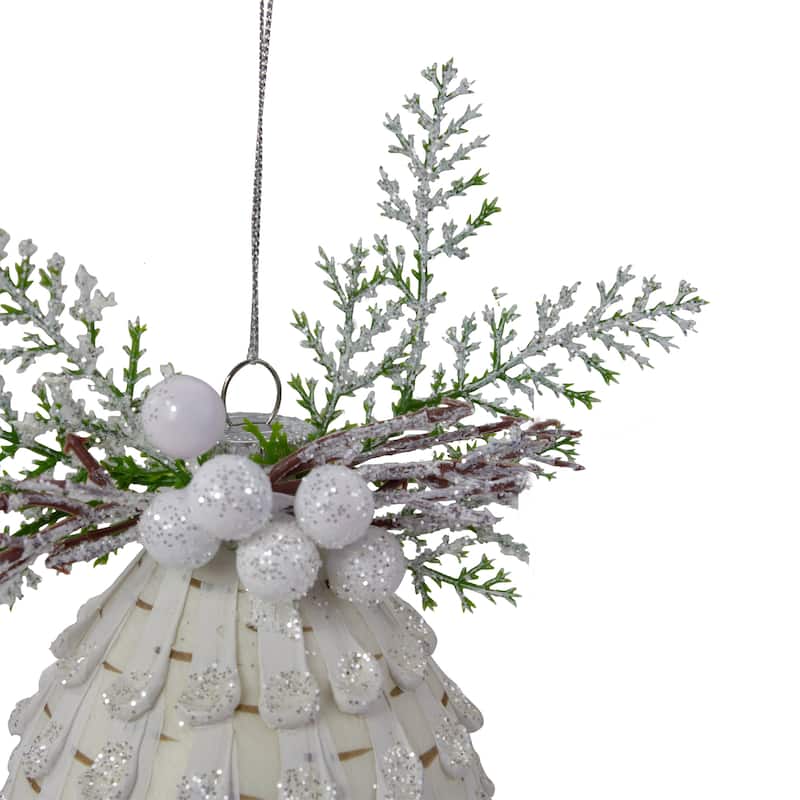 5" Cedar and Berries White Finial Christmas Ornament
