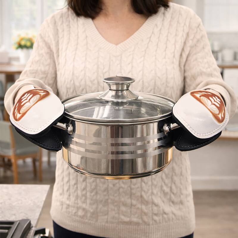 Creative Home Set of 2 Coffee Mug Design Neoprene Heat-Resistant Oven Mitts, Grabbers - 6.3" x 4.7" x 0.3"