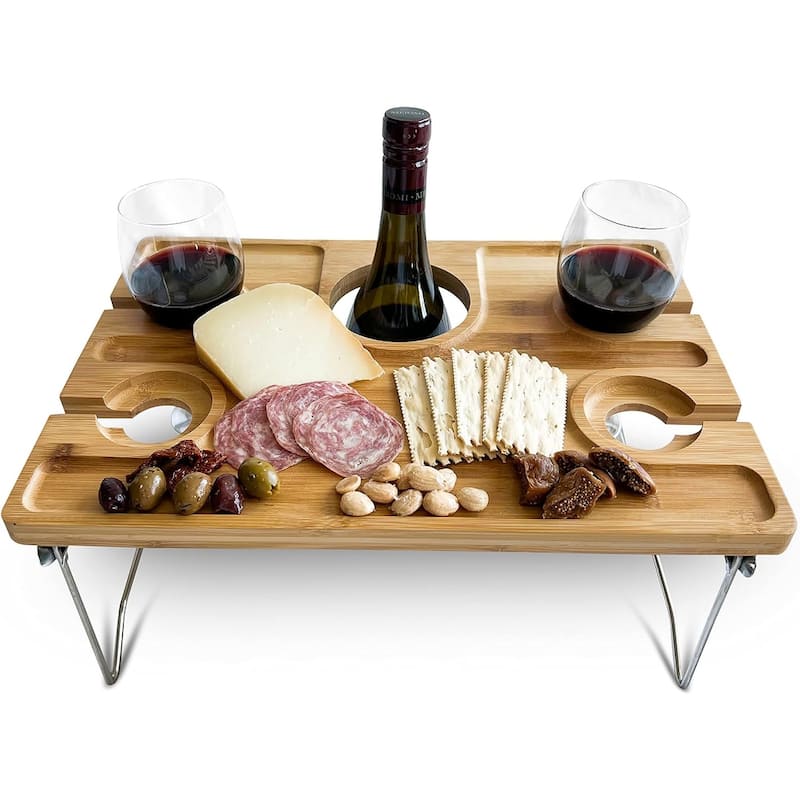 Portable Bamboo Wine Picnic Table Tray
