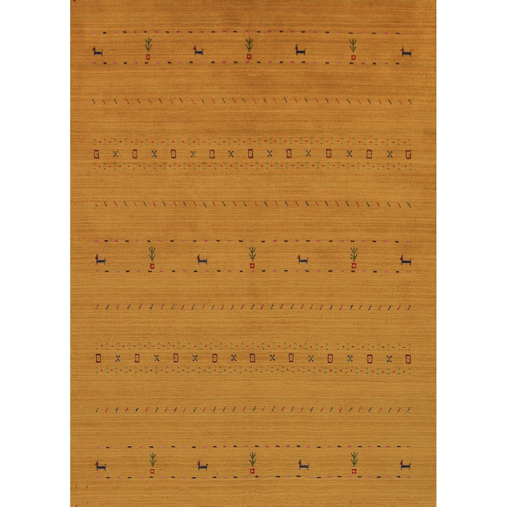 Tribal Gold Gabbeh Oriental Area Rug Hand-Knotted Wool Carpet - 5'5" x 7'7"