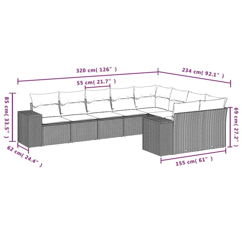 vidaXL Patio Sofa Set with Cushions Outdoor Conversation Furniture Poly Rattan