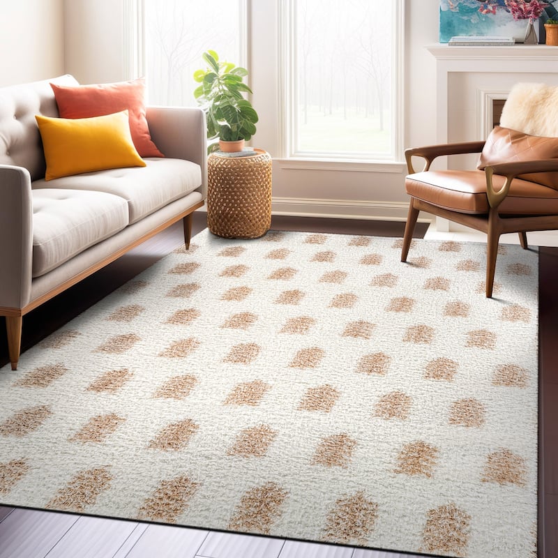 Scandinavian Arrow Shag Rug - Modern Look - Anthracite Dark Gray - Easy Maintenance - Beige - 5' x 7'