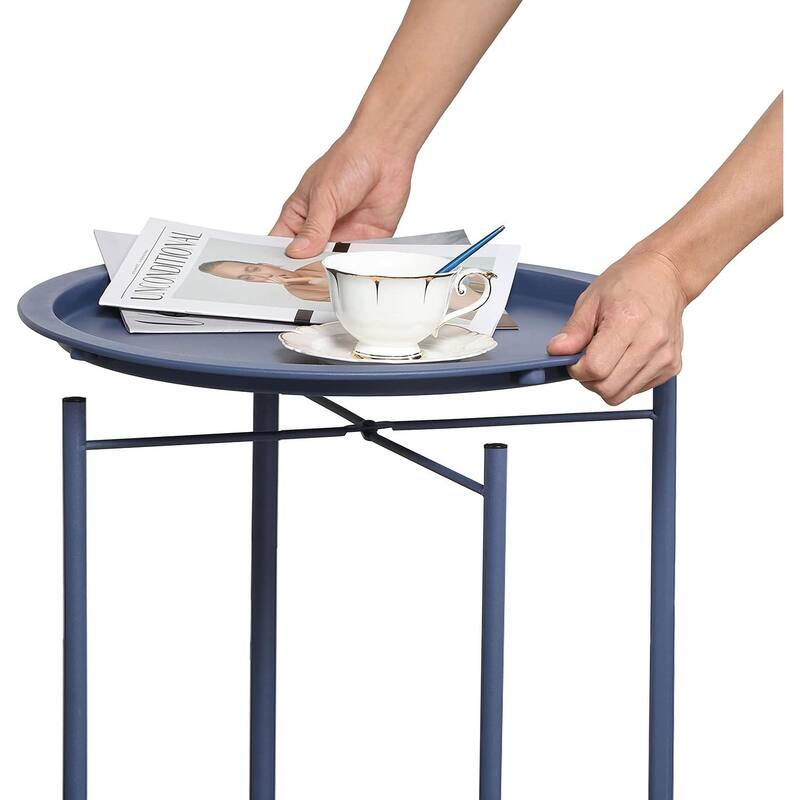 VECELO Side/End Table, Folding Round Metal Anti-Rust and Waterproof Outdoor for Living Room Bedroom,Nightstands