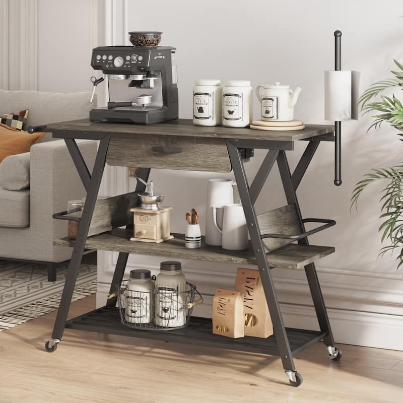 41.7 inch Wide Rolling Kitchen Island with Drawer,Coffee Bar Station with Storage - 41.7 inch