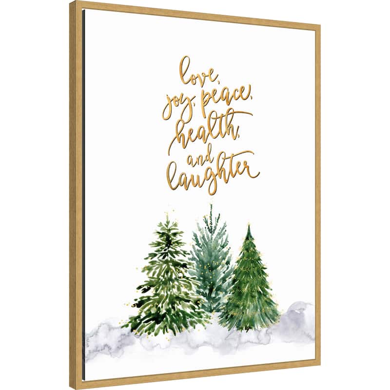 Christmas trees with holiday wishes by Rosana Laiz Blursbyai (23 x 30 in.), Framed Canvas Wall Art Print - Sylvie Bright Gold