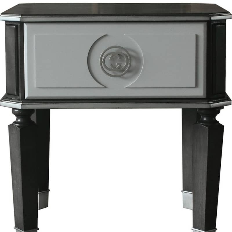 24" Modern Charcoal Square Wood Side End Table with Light Grey Drawer for Living Room or Bedroom - 24"L x 24"W x 24"H