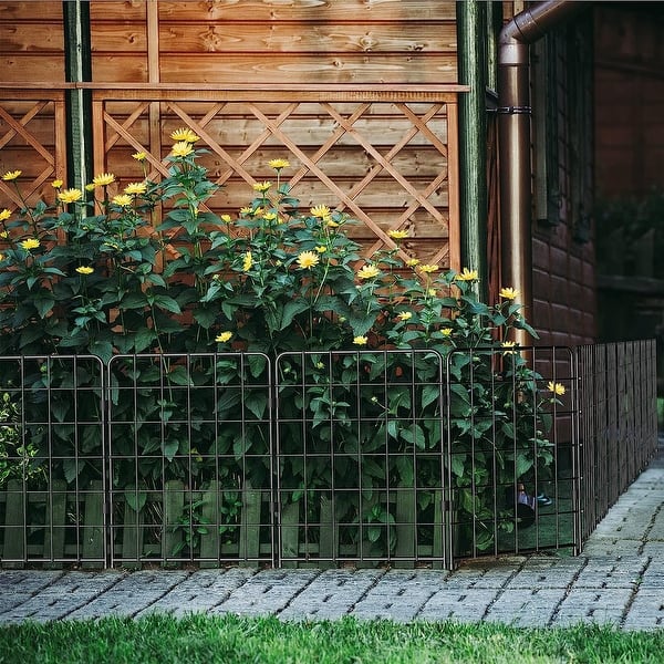 Mesh Decorative Garden Fence Fencing, 24in H X 10ft L Dog Barrier Outdoor Yard Rustproof Metal Wire Panels Border Blockers Small Animal Rabbit Black A
