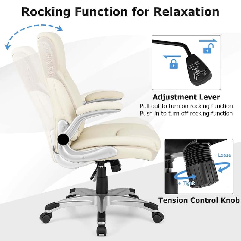 Costway Ergonomic Office Chair PU Leather Executive Swivel with - See Details