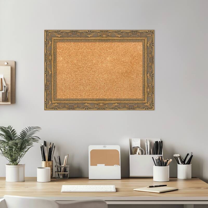 Filigree Gold Framed Cork Board - Bulletin Board, Organization Board, Pin Board