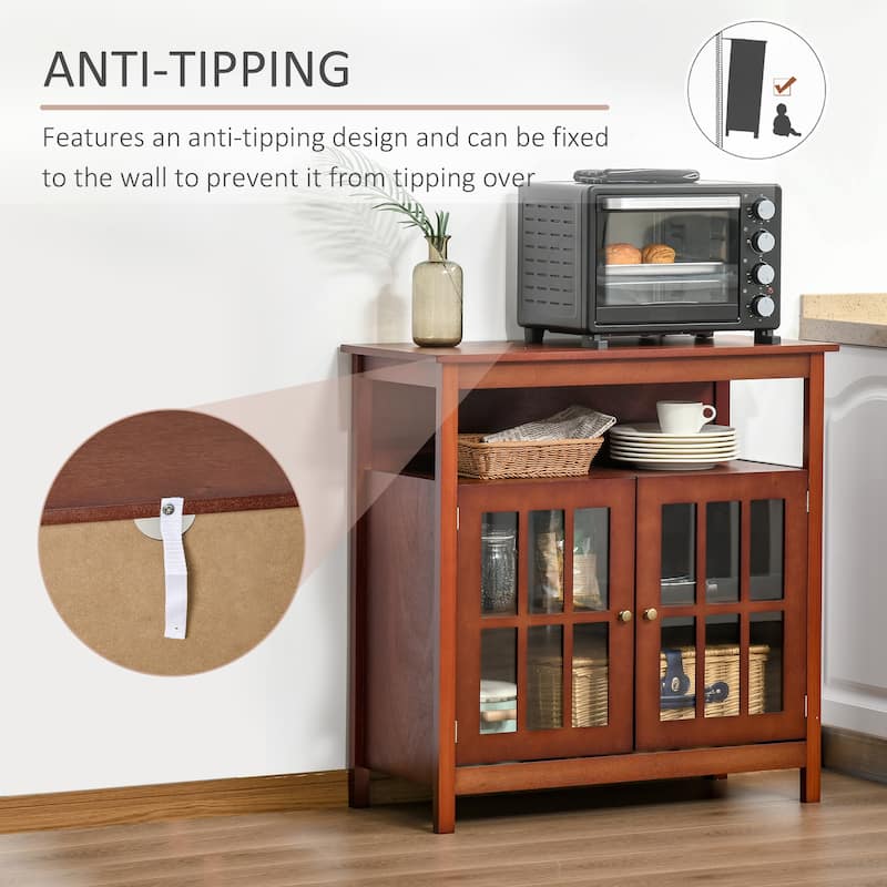 HOMCOM Kitchen Storage Sideboard Cabinet with Open Shelf, Glass Door Cabinet and Adjustable Shelves