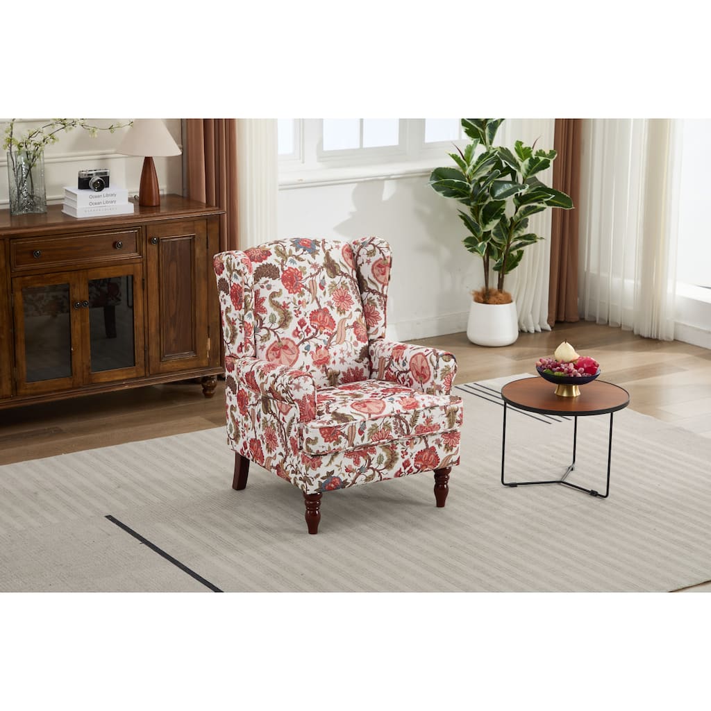 Accent Chair Side Chair Reception Chair with Wood Legs, Single Sofa Chair Leisure Chair Red Office Chair