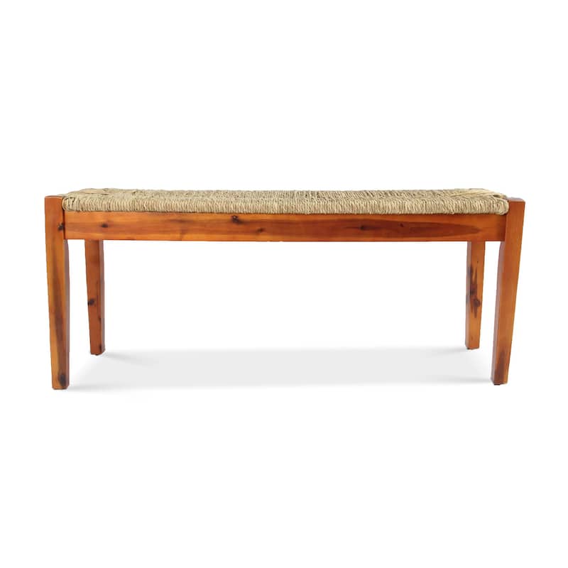 M4H Nessie Solid Wood Natural Seagrass Indoor Bench - Brown