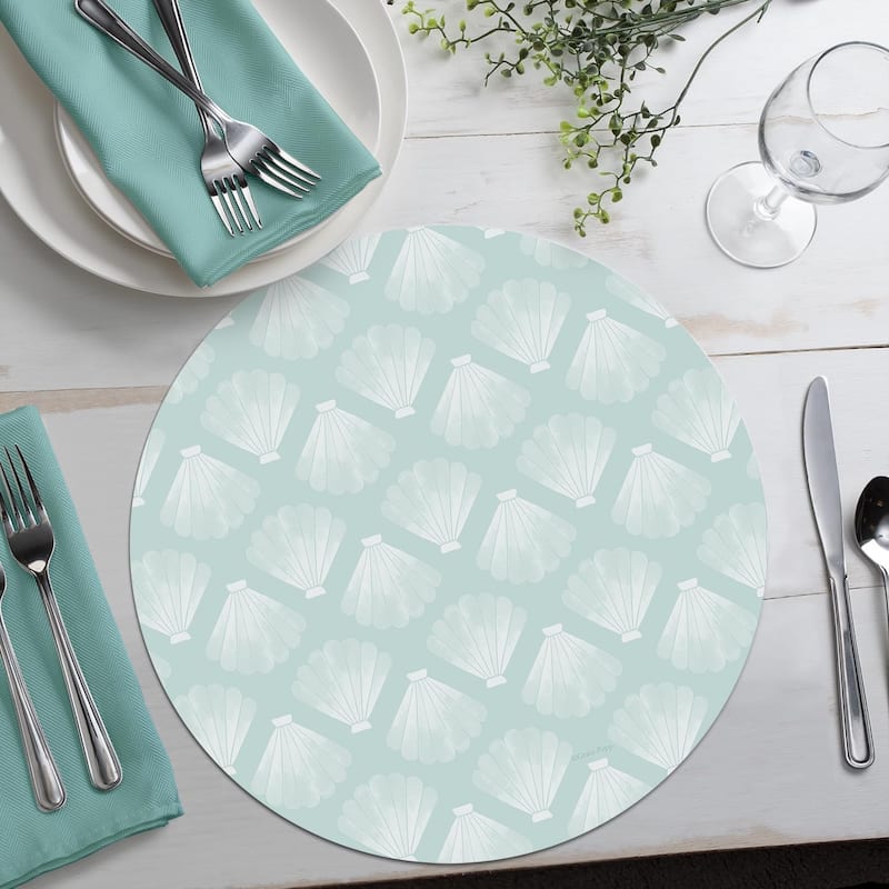 Mermaid Scales 4 Pack Round Reversible Easy Care Flexible Plastic Placemats Made in The USA Reversible, Flexible, Wipes Clean