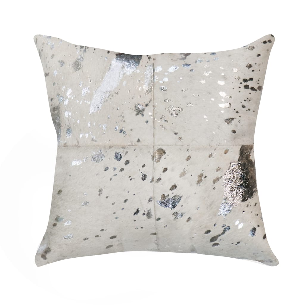 Pasargad Home Forest Silver Foil Cowhide Decorative Pillow