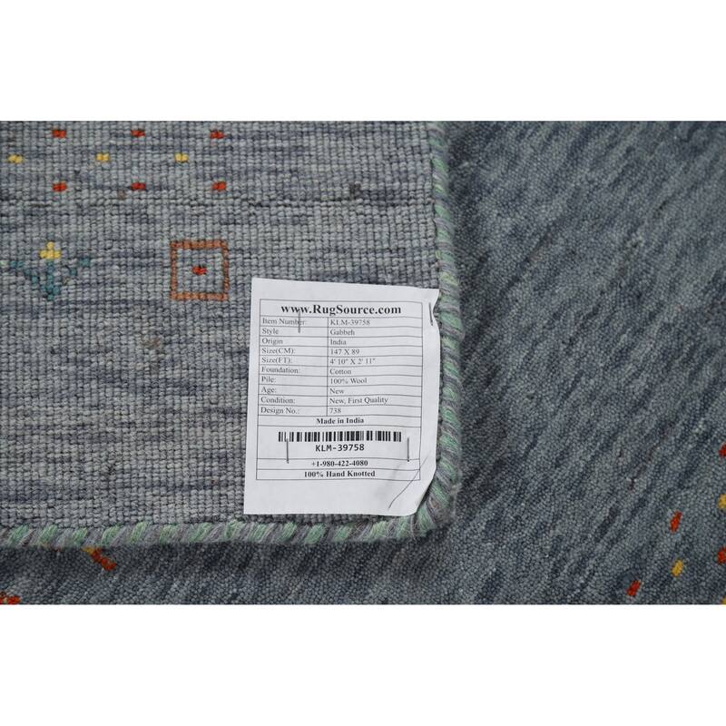 Blue Tribal Gabbeh Indian Rug Handmade Wool Carpet - 2'11" x 4'10"