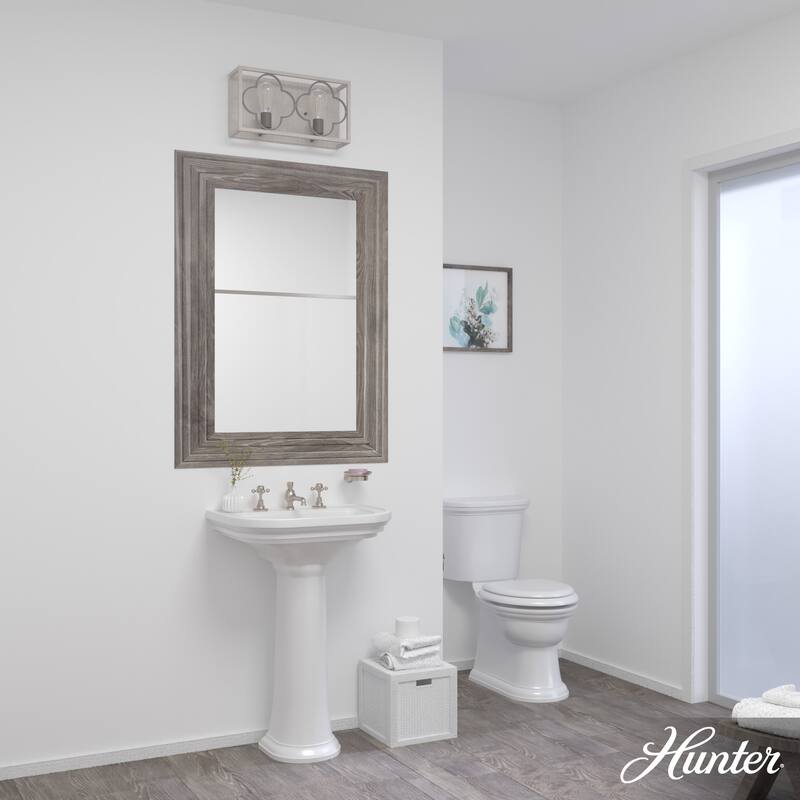 Hunter Gablecrest 2-Light Bathroom Vanity Wall Light - Modern Farmhouse, French Country, Distressed - Damp Rated!
