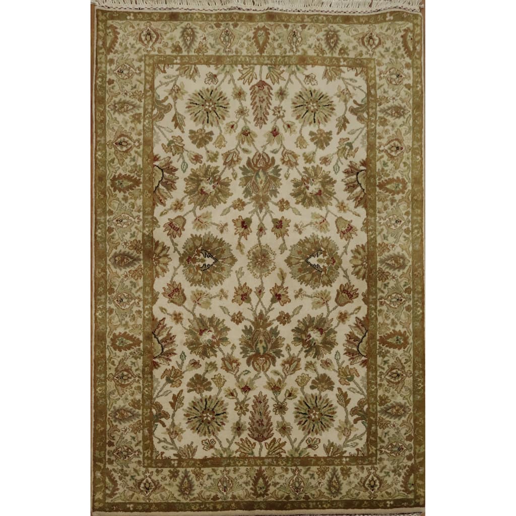 Hand Knotted Oriental 100% Wool Carpet Traditional All-Over Beige & Ivories Agra Area Rug - 6' 2'' X 4' 0''