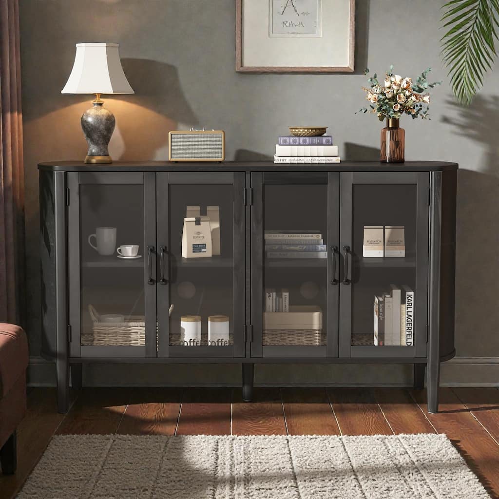 58'' Modern Storage Cabinet with 4 Doors, Large Sideboard with Adjustable Shelves for Entryway, Living Room or Dining Room