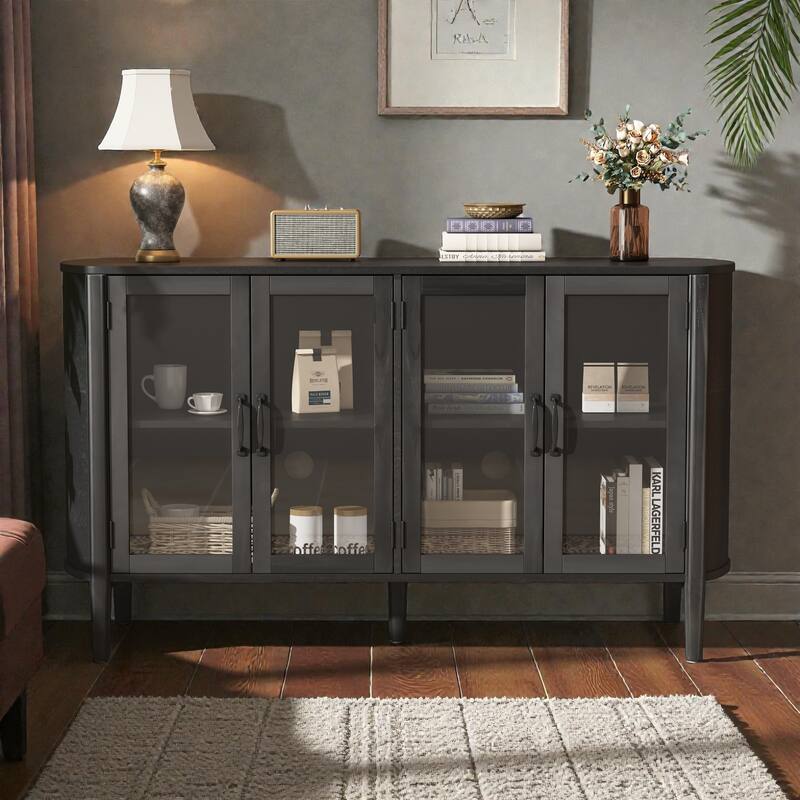 58'' Modern Storage Cabinet with 4 Doors, Large Sideboard with Adjustable Shelves for Entryway, Living Room or Dining Room - Black