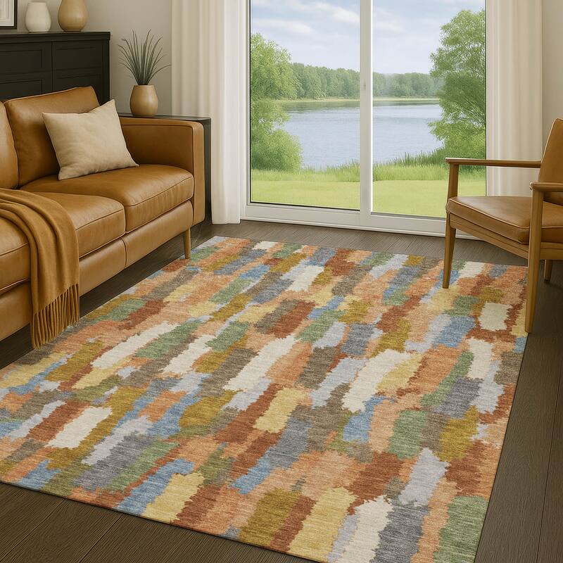 Machine Washable Indoor/ Outdoor Contemporary Stacks Chantille Rug