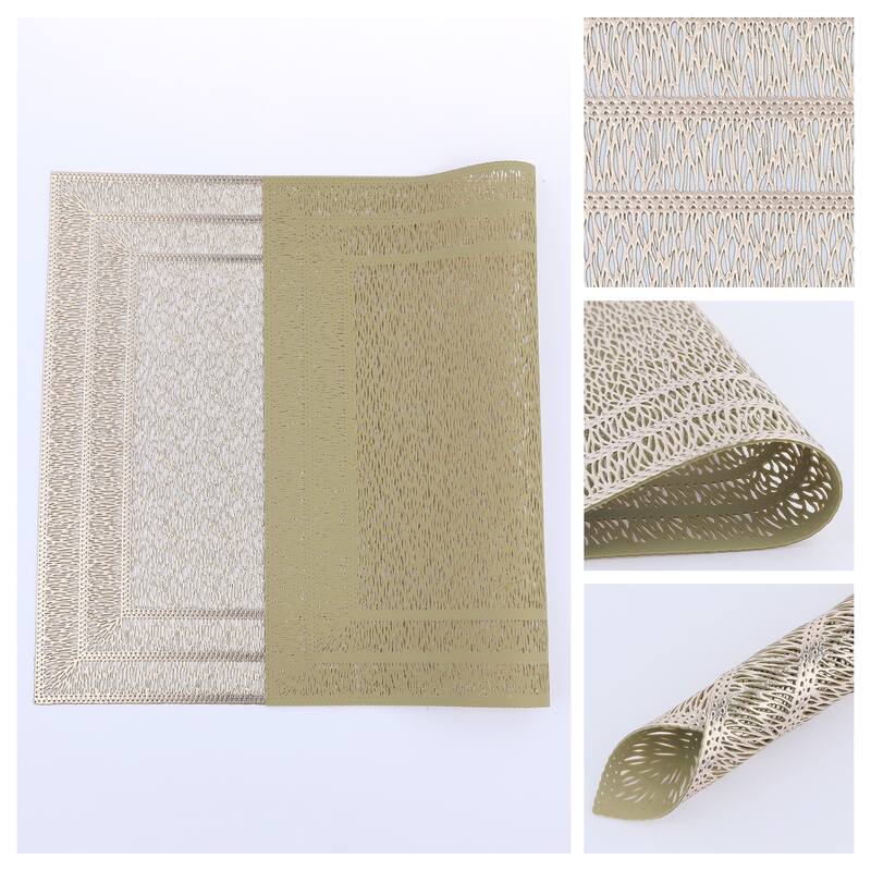 Placemats Set of 6 Trimmed Placemats for Dining Table Decor Indoor Outdoor Kitchen Table Mat - 18*12in - Gold