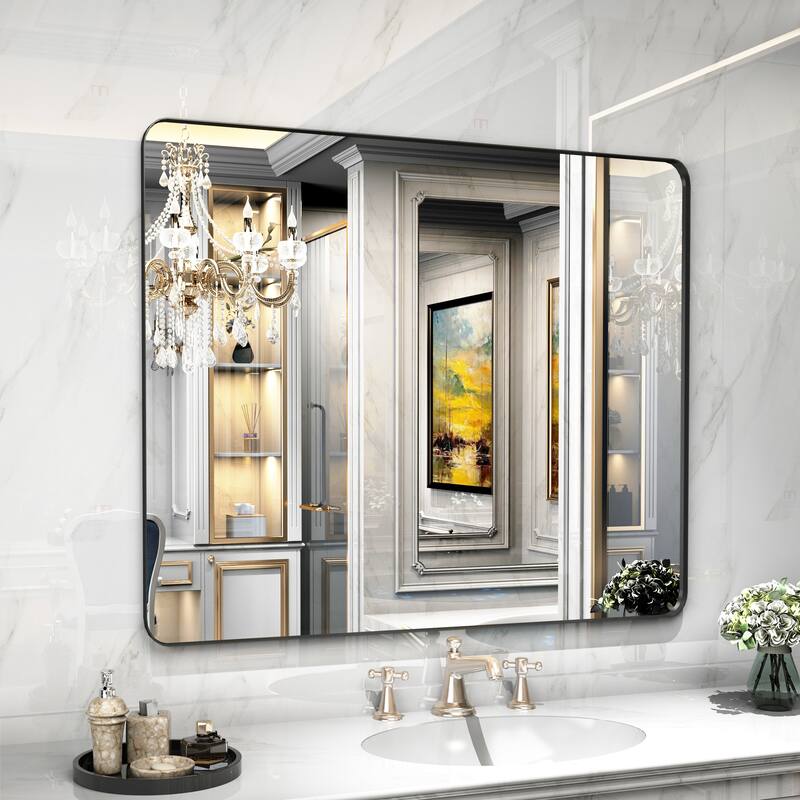 QuivaraView Rectangular Aluminum Framed Bathroom Vanity Mirror - 48" x 40" - Black