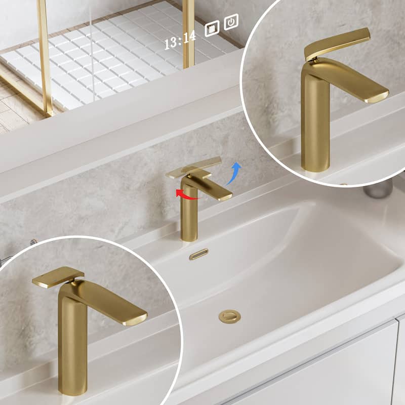 Luxury Brushed Gold Vessel Bathroom Sink Faucet Single Hole with 1 Handle