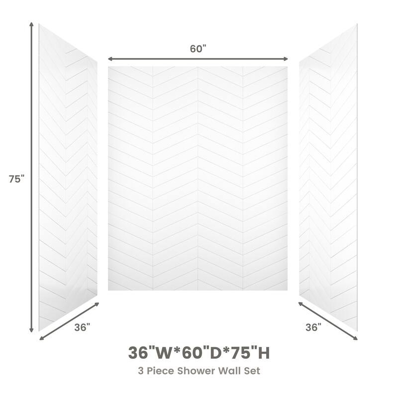 3-Piece Glue-Up SMC Composite Alcove Shower Wall Surround Kit, Waterproof Easy-Clean Shower Panels