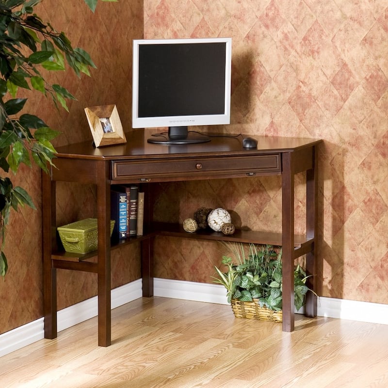 HomeRoots Espresso Corner Computer Desk