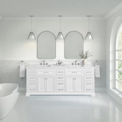 AstralLight 84 in. Double Sink Freestanding White Bath Vanity with White Engineered Marble Top