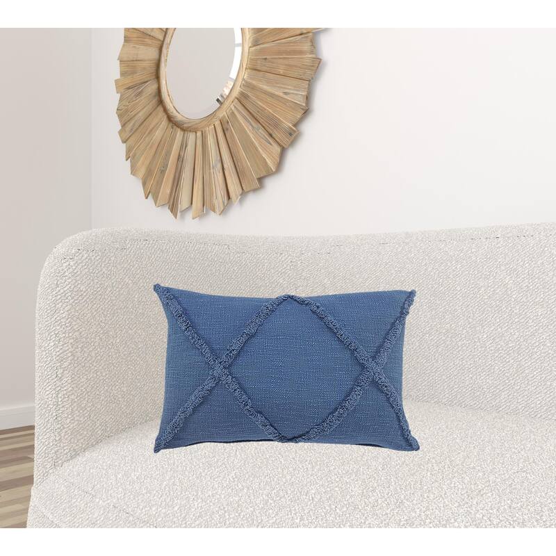 HomeRoots 16" X 24" Cobalt Blue 100% Cotton Zippered Pillow