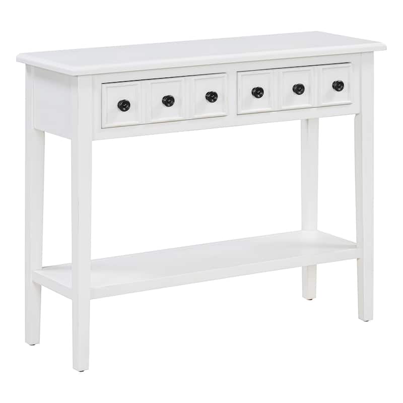 38.2" Living Room Entryway Sofa Table with Rubber Wood Legs, Versatile Storage Console Table with 2 Drawers and Open Shelf