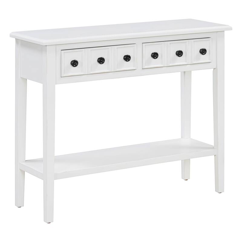 38.2" Rustic Console Table with Open Shelf and Three Drawers, Rubber Wood Legs