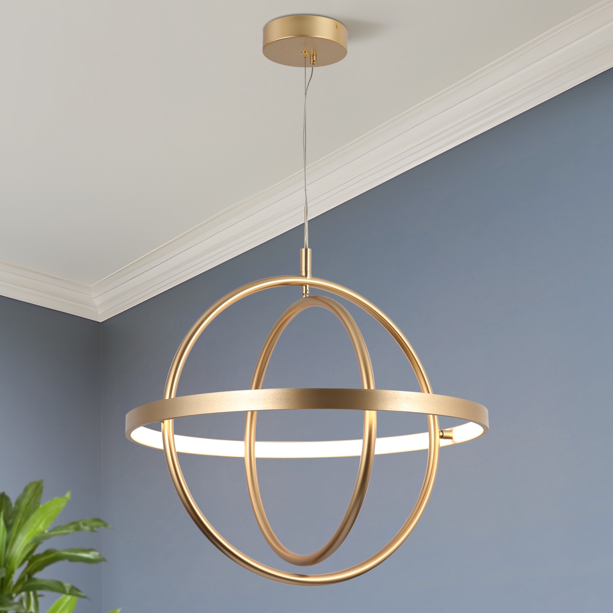 Beyond 23 Inch Modern LED Black Gold Chandelier Orb Pendant Light for Dining Room Gold