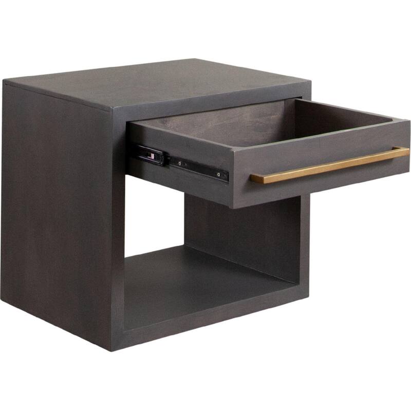 Ceny Side End Table, 1 Drawer, Gray Oak Solid Mango Wood, 26 Inch