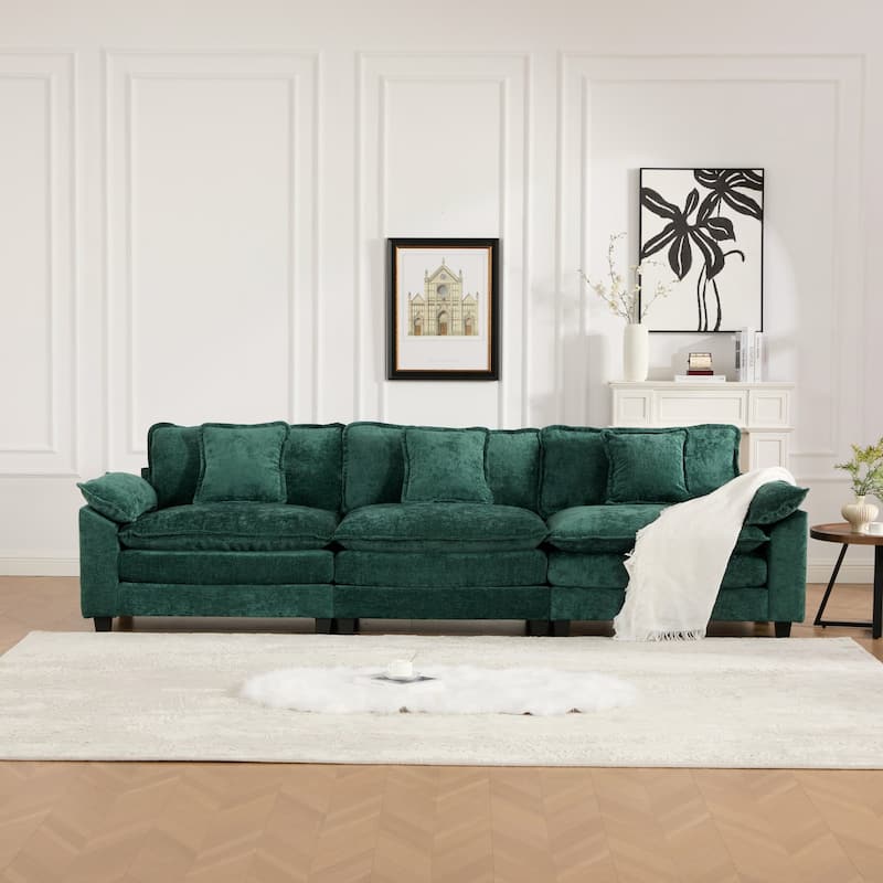 Modular Deep Seat Sectional Sofa 3 Seater Chenille Upholstered Couch - Green