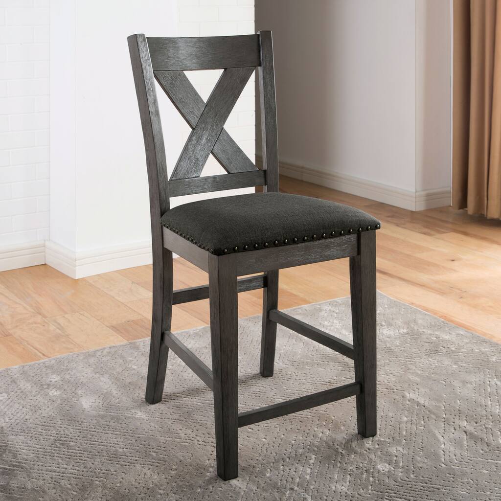 Blye Rustic Grey Solid Wood X-Cross Back Counter Height Chairs by Furniture of America (Set of 2)
