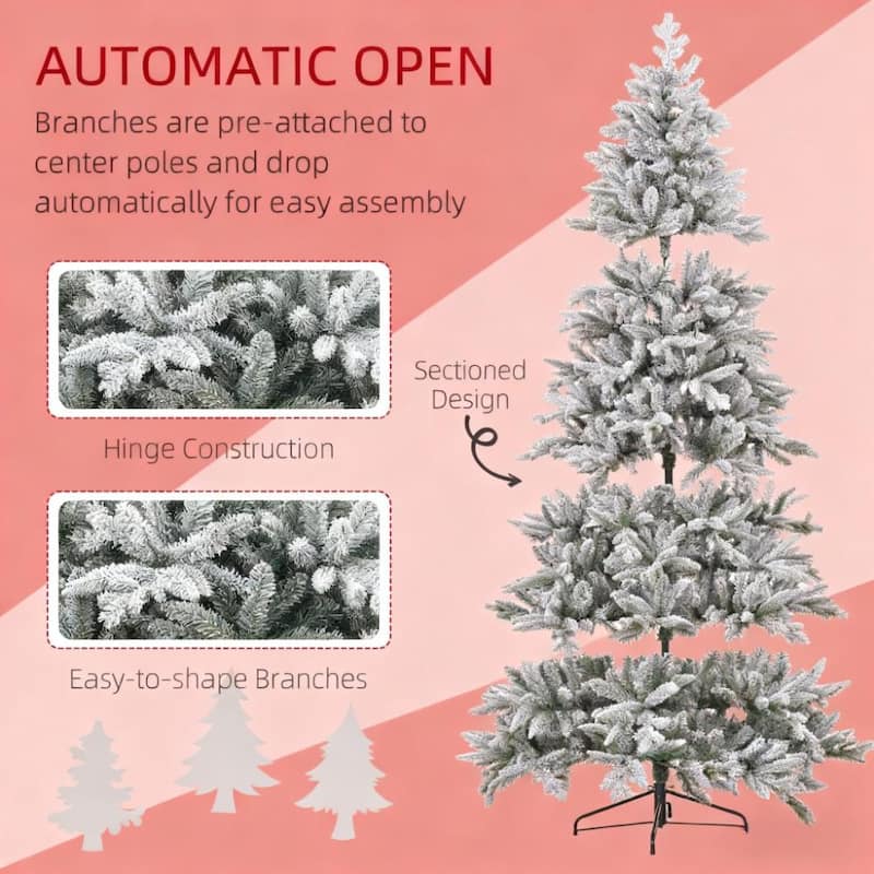 Festive Christmas Decor Artificial Flocked Christmas Tree with Snow Tips,Hinged Xmas Tree - Green