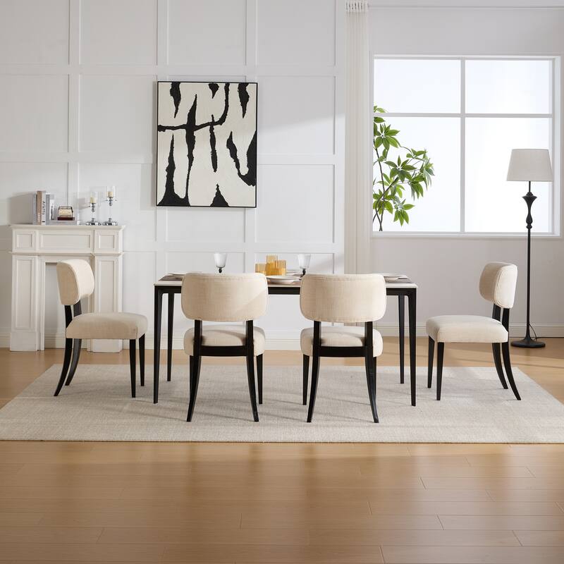 Wooden Dining Chairs Set of 2, Fabric Upholstered Dining Room Chair & Kitchen Chairs, Accent Chair with Curved Backrest