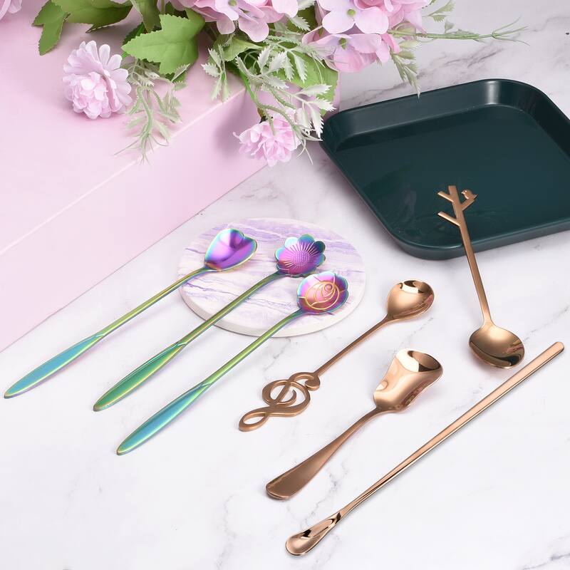 6Pcs 6" Stainless Steel Music Note Spoon Mini Coffee Dessert Spoons