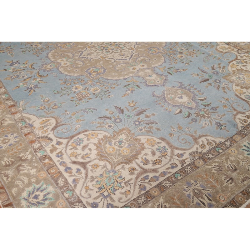 Light Blue Tabriz Persian Rug Traditional Hand-Knotted Wool Carpet - 9'9"x 12'9"
