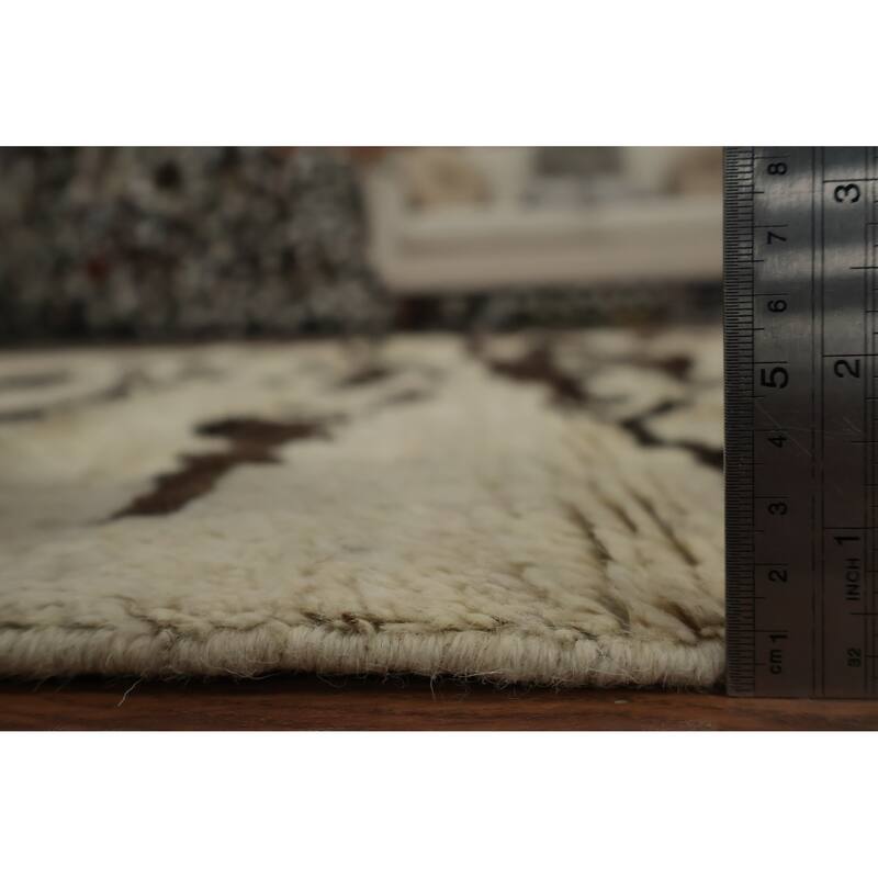 Hand Knotted Oriental 100% Wool Carpet Modern Abstract Beige & Ivories Moroccan Area Rug - 8' 2'' X 5' 3''