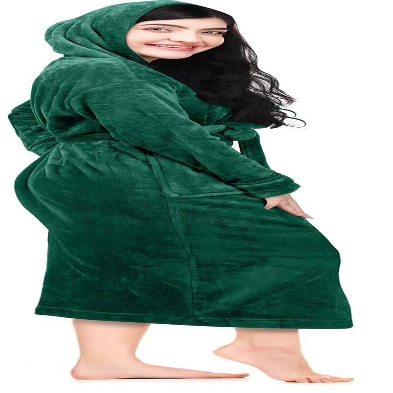 Women's Fleece Hooded Bathrobe Plush
