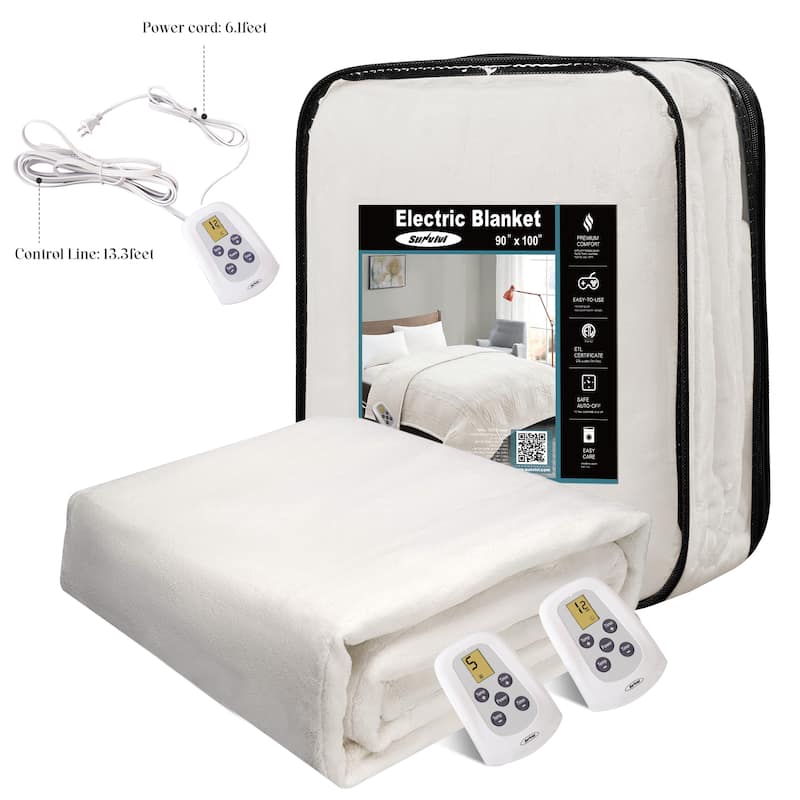 Royalcraft Double-Layer Flannel Heated Blanket with Dual Controllers