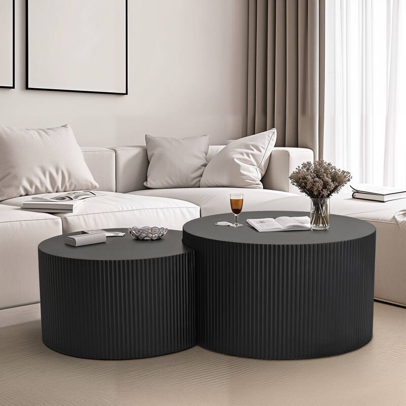 Vertical Stripe Design Nesting Coffee Table Set - Black