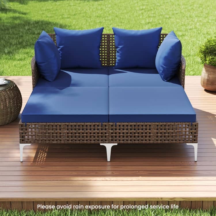 Mix Brown Rattan Day Bed with Cushions Outdoor Lounger - 60" x 52.5" x 27.5"