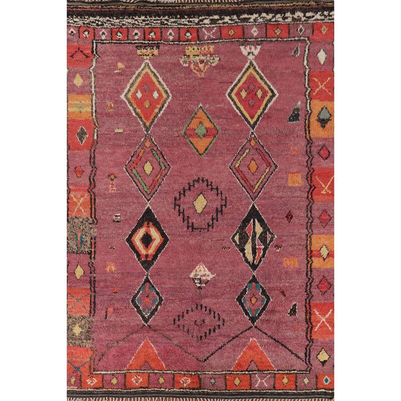 Purple Geometric Moroccan Oriental Area Rug Handmade Wool Carpet - 9'1" x 12'8"