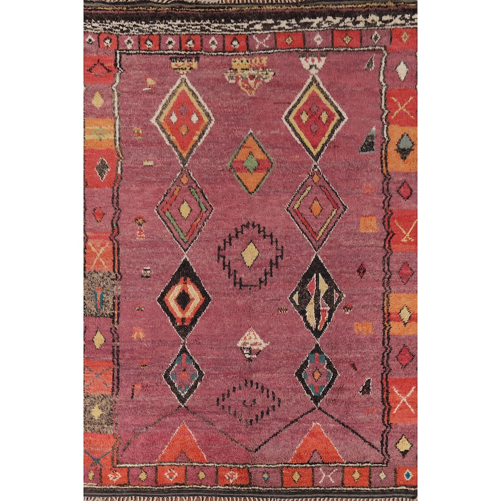 Purple Geometric Moroccan Oriental Area Rug Handmade Wool Carpet - 9'1" x 12'8"